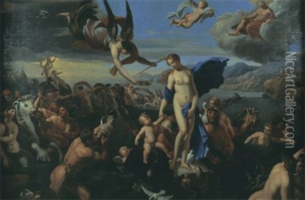L'allegorie De La Naissance Du Dauphin Oil Painting - Francois (le Bourguignon) Perrier