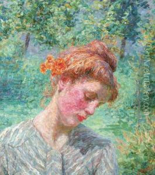 Girl In A Landscape (1910) Oil Painting - Jenny Montigny