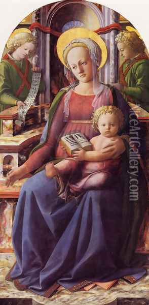 Madonna And Child Enthroned With Two Angels Oil Painting - Filippino Lippi