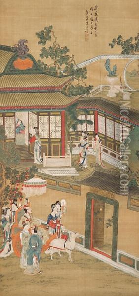 Palace Garden Oil Painting - Chen Hongshou