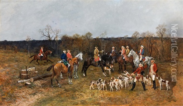 Courtly Hunting Society Oil Painting - Antoni Piotrowski