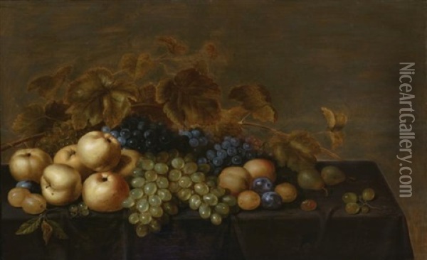 Still Life With Grapes, Plums And Other Fruit On A Table Oil Painting - Floris Gerritsz. van Schooten
