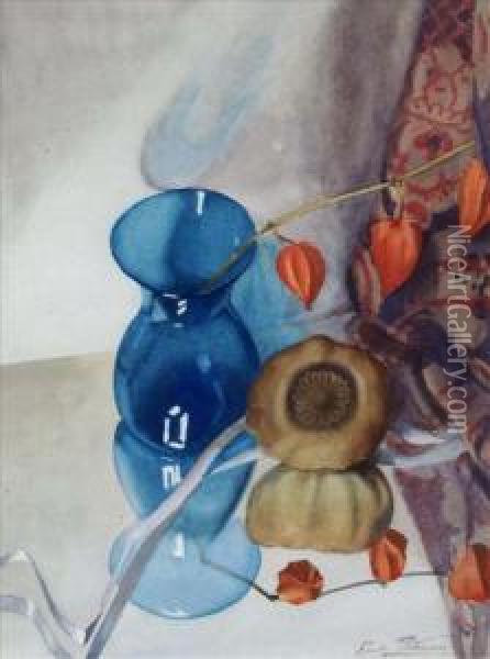 Still Life:the Blue Vase Oil Painting - Emily Murray Paterson