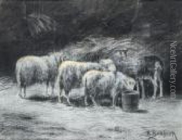 Sheep In A Barn Oil Painting - Rosa Bonheur