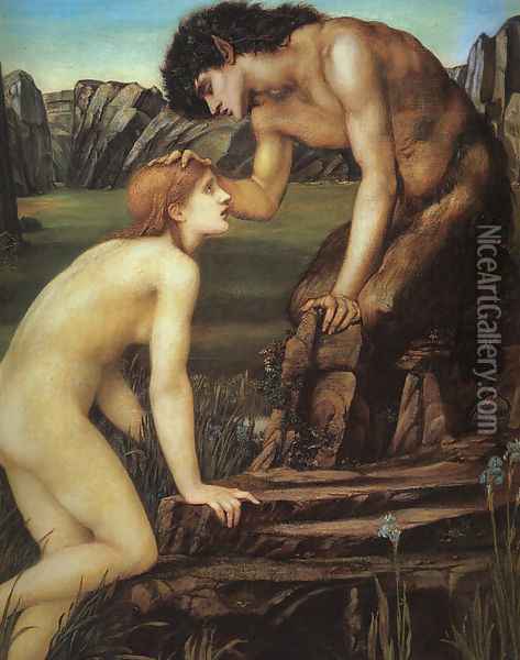Pan and Psyche Oil Painting - Sir Edward Coley Burne-Jones