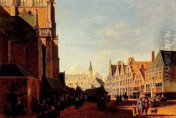 The market square in Haarlem Oil Painting - Gerrit Adriaensz Berckheyde