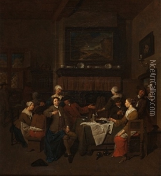 Escena Interior Con Personajes Fumando Y Bebiend Oil Painting - Jan Baptist Lambrechts