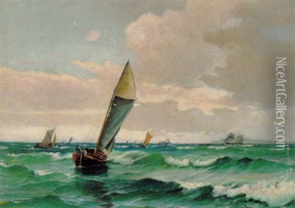 Sejlskibe Pa Havet Oil Painting - Vilhelm Victor Bille