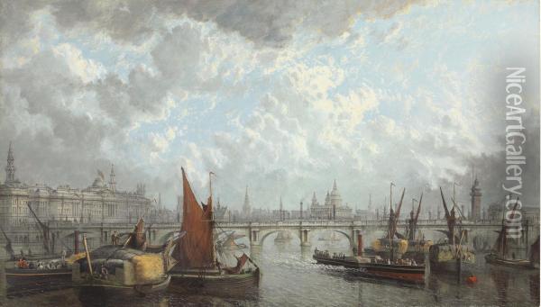 A London Panorama - A View Of Somerset House, Saint Paul's And Thewaterloo Bridge Oil Painting - John Macvicar Anderson