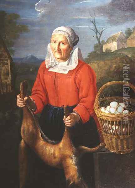 An Old Woman with a Dead Fox Oil Painting - Pieter Snyers