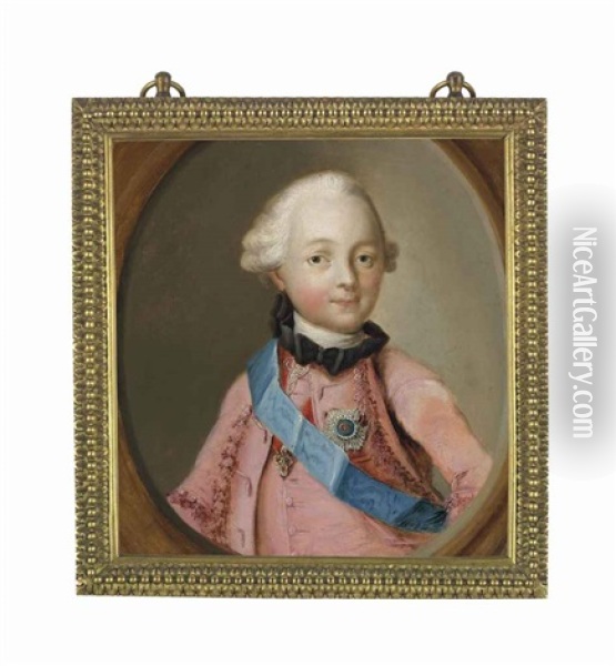 Portrait Of Grand Duke Paul Petrovich, Later Emperor Paul I Of Russia (1754-1801), Half-length, En Deuil, In A Pink Coat, Wearing The Blue Sash Oil Painting - Virgilius Erichsen