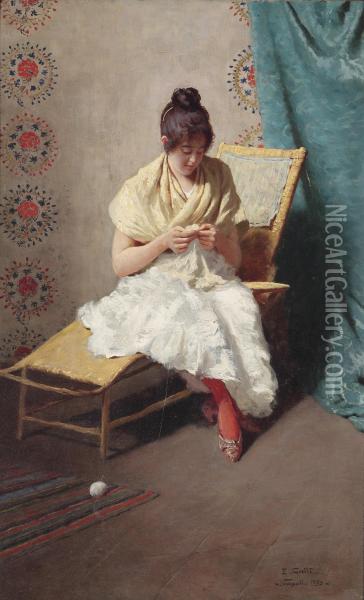 Young Girl In Awhite Dress Oil Painting - Eduardo Galli