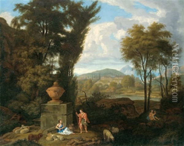 Landschaft Mit Apollo Und Daphne; Landschaft Mit Mythologischen Figuren Oil Painting - Johannes (Jan) Glauber