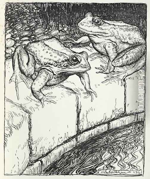 The Frogs and the Well, illustration from Aesops Fables, published by Heinemann, 1912 Oil Painting - Arthur Rackham