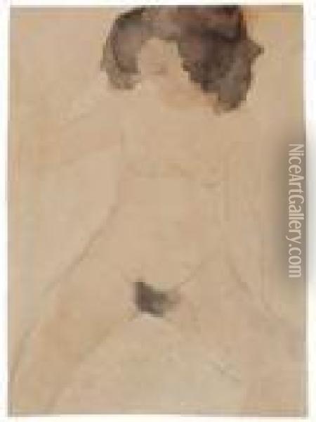 Nu Feminin Assis Avec Chevelure Brune Oil Painting - Auguste Rodin