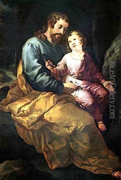 St Joseph and the Christ Child Oil Painting - Francisco De, The Elder Herrera