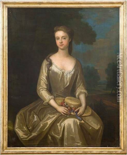 Ritratto Di Gentildonna Con Cappello Ornato Di Fiori Oil Painting - Sir Godfrey Kneller