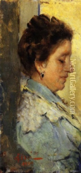 Profilo Di Donna, 1899 Oil Painting - Cesare Ciani
