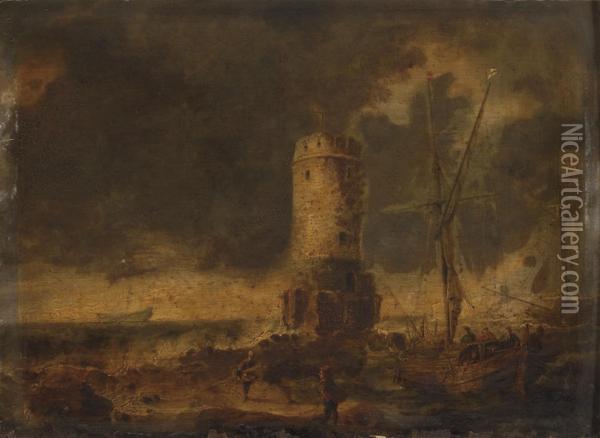 Bord De Mer Avec Une Tour En Ruines Oil Painting - Bonaventura Ii Peeters