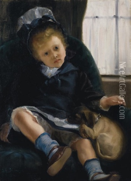 Petite Fille Au Chiot Oil Painting - Jacques-Emile Blanche