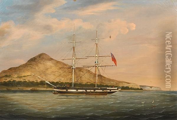 A British Civilian Vessel At Anchor In The South Pacific Oil Painting - Richard Barnett Spencer