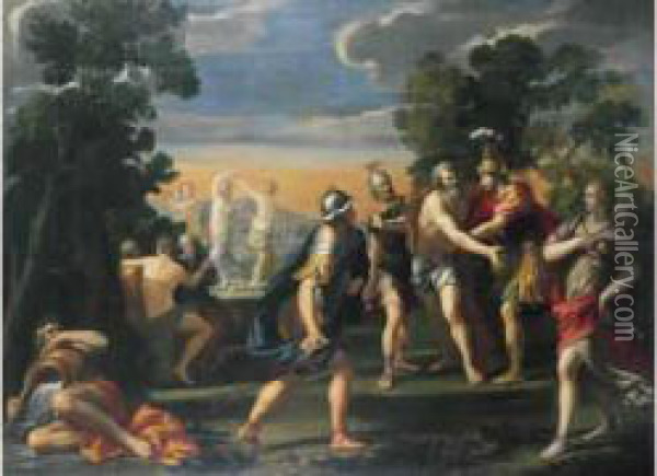 Enee Et Les Troyens Faisant Alliance Avec Le Roi Evandre. Oil Painting - Giacinto Gimignani