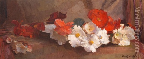 Iceland Poppies In A Flat Dish Oil Painting - Frans David Oerder