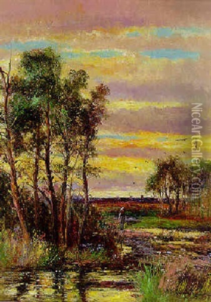 A Girl In A Wooded Landscape At Dusk Oil Painting - Abraham Hulk the Younger