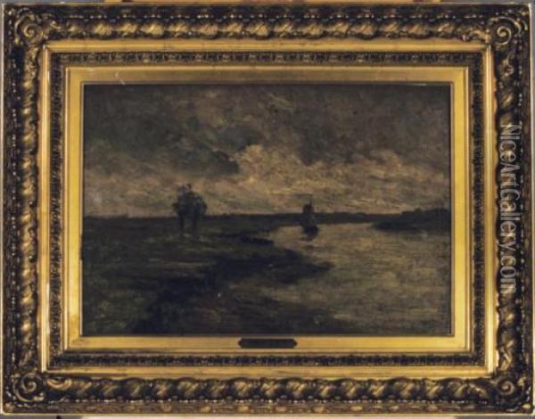 Boats In A Riverbed Oil Painting - Romain Steppe