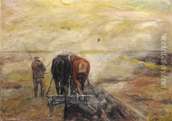 Pflugender Bauer In Der Mittagssonne Oil Painting - Ludwig Julius Christian Dettmann