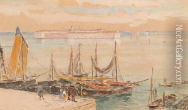 Venetian Harbor Scene Oil Painting - Frank Henry Shapleigh