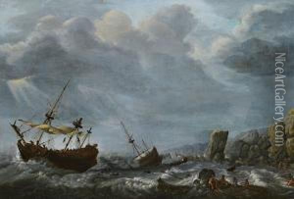 Seesturm Mit Schiffbruchigen Oil Painting - Jan Peeters