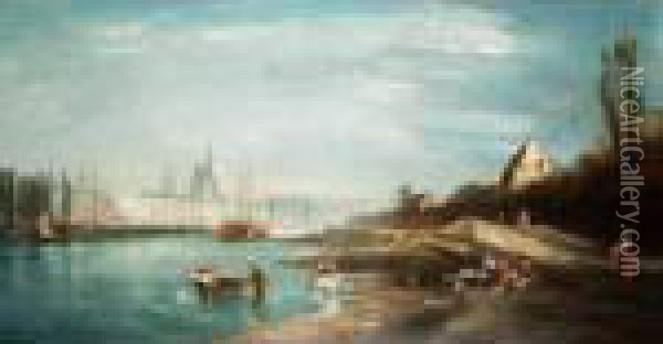 View Of The Seine Oil Painting - James Baker Pyne