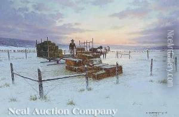 Winter Chores Oil Painting - Charles Summers