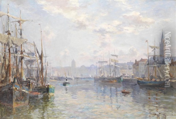 View Of Le Havre Oil Painting - Edmond Marie Petitjean