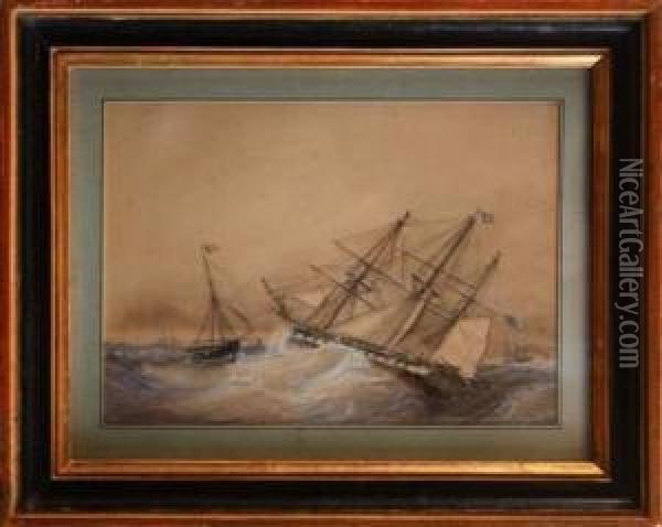 Marine Par Gros Temps Oil Painting - Jean Baptiste Henri Durand-Brager