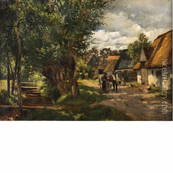 A Country Village Beside A Stream Oil Painting - William Starbuck Macy