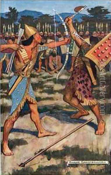 Senuhet Slays the Warrior of Tonu Oil Painting - Maurice William Greiffenhagen