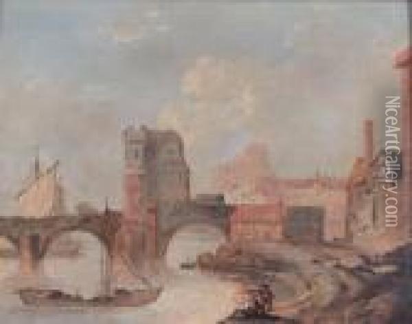 'the Old Welsh Bridge Oil Painting - Richard Wilson