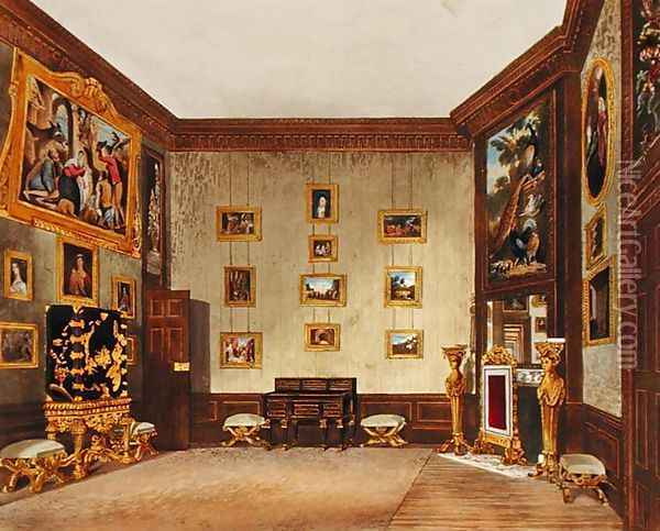 The King's Writing Closet, Hampton Court, from 'The History of the Royal Residences', 1819 Oil Painting - Richard Cattermole