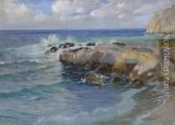 Felsenkuste Auf Capri. Oil Painting - Paul von Spaun