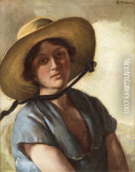 Portrait Of A Young Woman Wearing A Hat Oil Painting - Antonia Meither Melville