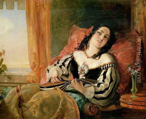 Lady Playing the Mandolin, 1854 Oil Painting - John Phillip