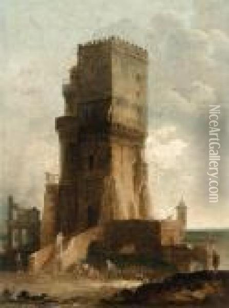 A Capriccio Of The Tower Of Benevento Oil Painting - Hubert Robert