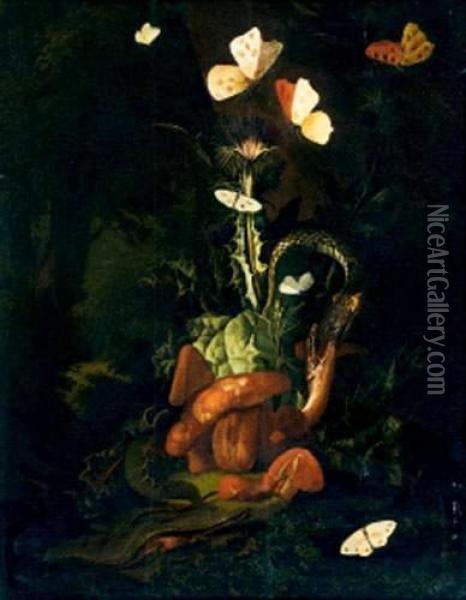 Nature Morte, Insectes Et Papillons Oil Painting - Otto Marseus Snuff. Van Schrieck