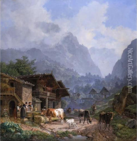 Abendfrieden Oil Painting - Heinrich Burkel
