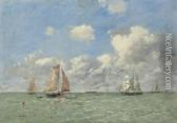Barques De Peche Au Large Oil Painting - Eugene Boudin