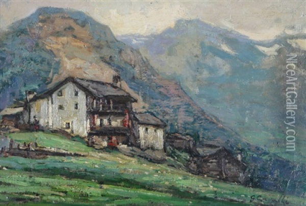 Brusson (valle D'aosta) Oil Painting - Giovanni Cavalli