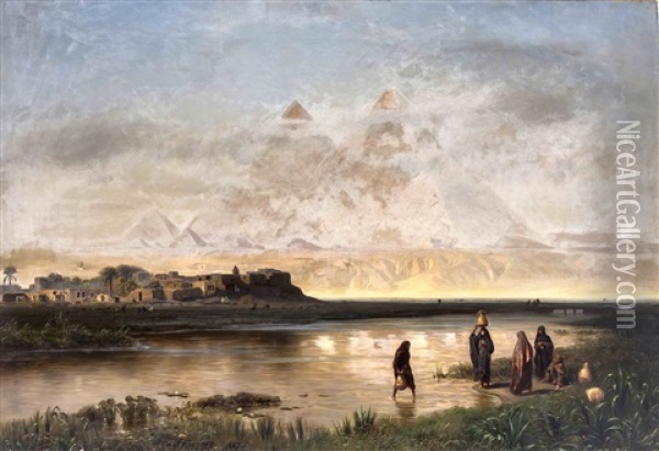 Die Pyramiden Von Gizeh, Morgenstimmung Oil Painting - Ernest Karl Eugen Koerner
