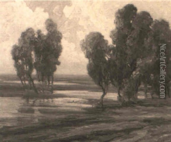 Paesaggio Fluviale D'autunno Oil Painting - Francesco Sartorelli